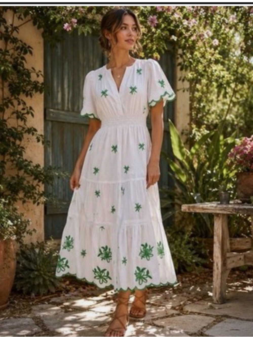 Anthropologie Somerset Maxi Dress with Green Floral Embroidery
